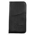 2110 Zip Tour vegan leather travel wallet with a blind embossed logo pressed into the material