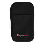 2500 zip travel wallet in black with a printed travel agency logo