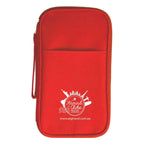 2500 zip travel wallet in red with a full colour printed travel agency logo