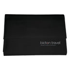 4500 fabric concertina travel wallet in black with a printed travel agency logo