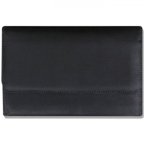 Leather Concertina Wallet with magnetic lock Black