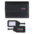 4570 vegan leather concertina travel wallet with matching 7770 luggage tag, branded for a travel agency